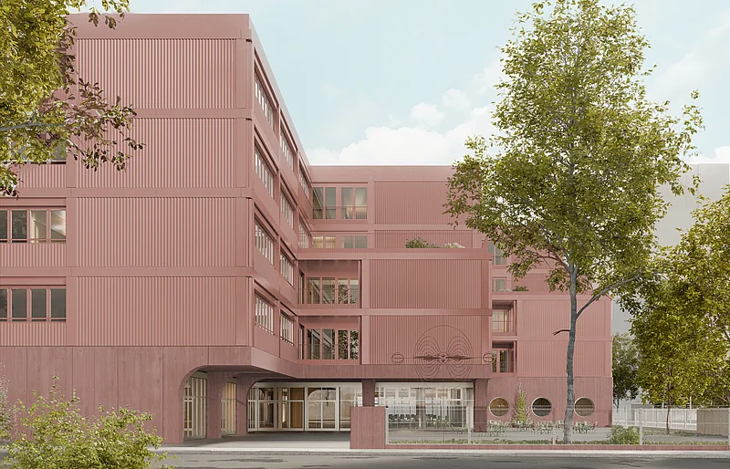 Rotes Schulgebäude Visualisierung von Außen