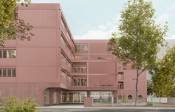 Rotes Schulgebäude Visualisierung von Außen