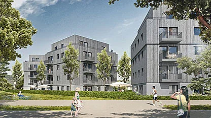 3D Render des Bauprojekts Urbaner Holzbau.