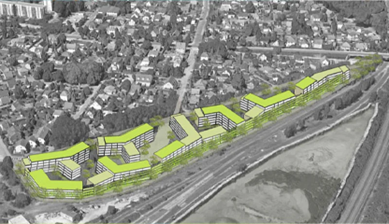 3D Render Vogelperspektive auf die Neubauten an der Detlevstraße