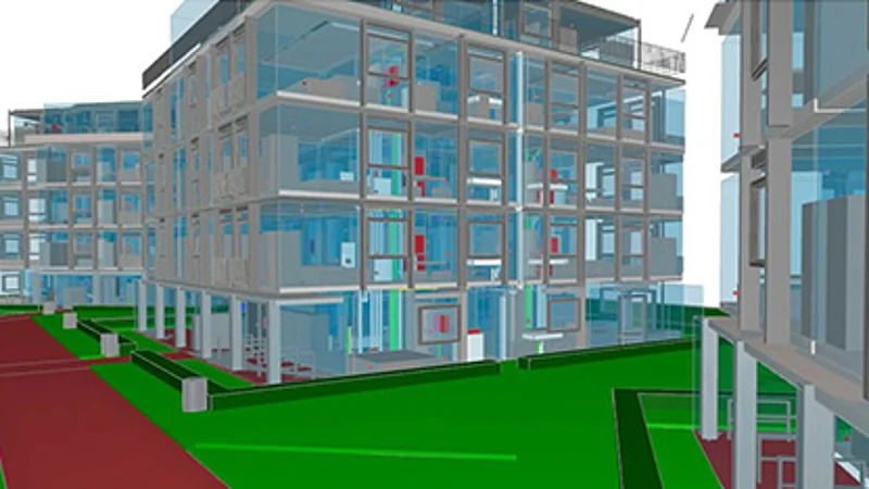 Illustration of a 3D model of a new building. 