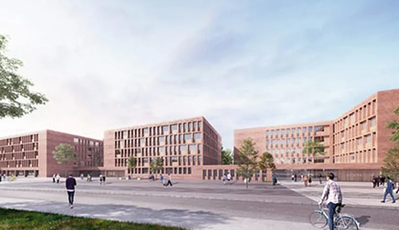 3D Render eines Entwurfs mit Backsteinfassade für die Allee der Kosmonauten