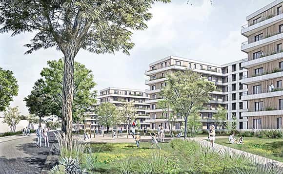 Blick Richtung Norden in das Quartier entlang der Detlevstraße