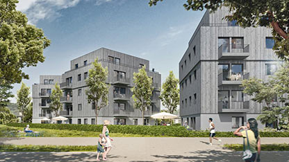 Bild – 3D Render des Bauprojekts Urbaner Holzbau.