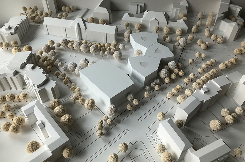 KNOWSPACE und Klammer Zeleny Architekten, Kronaus Mitterer Architekten ZT GesmbH, Vasko+Partner Ingenieure, Korbwurf Landschaftsarchitektur Modell Ansicht 1