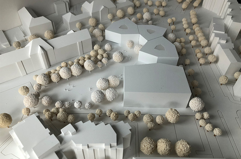 KNOWSPACE und Klammer Zeleny Architekten, Kronaus Mitterer Architekten ZT GesmbH, Vasko+Partner Ingenieure, Korbwurf Landschaftsarchitektur Modell Ansicht 2