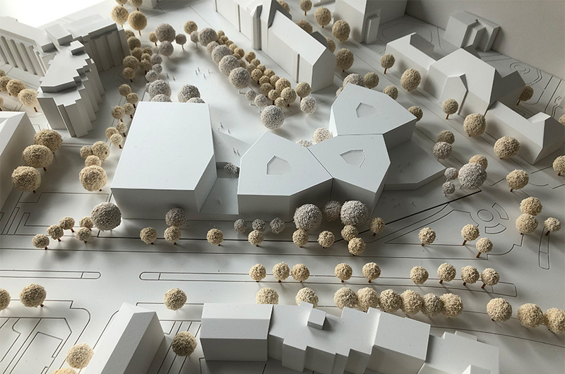 KNOWSPACE und Klammer Zeleny Architekten, Kronaus Mitterer Architekten ZT GesmbH, Vasko+Partner Ingenieure, Korbwurf Landschaftsarchitektur Modell Ansicht 3