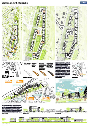 Entwurfsplan für die Detlevstraße mit Zeichnungen und Luftbildern