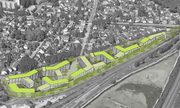 Luftbild mit Entwurf der Detlevstrasse
