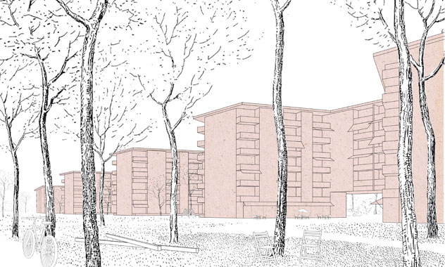 Entwurf der Detlevstrasse mit Wohnbloecken